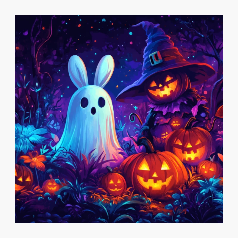 Spooky Halloween Night with Glowing Pumpkins and Ghostly Friends Pin