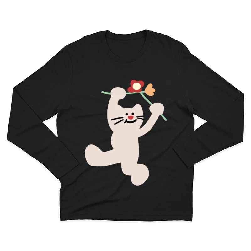 Fröhliche Katze mit Blumen Herren Langarm T-Shirt