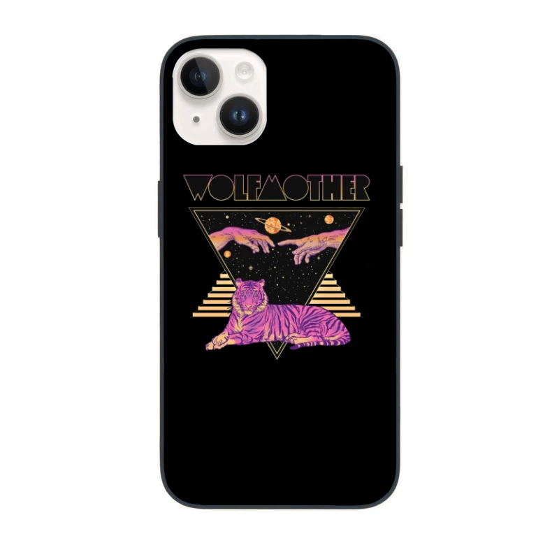 Cosmic Tiger with Mystical Hands in Retro Synthwave Style iPhone Case