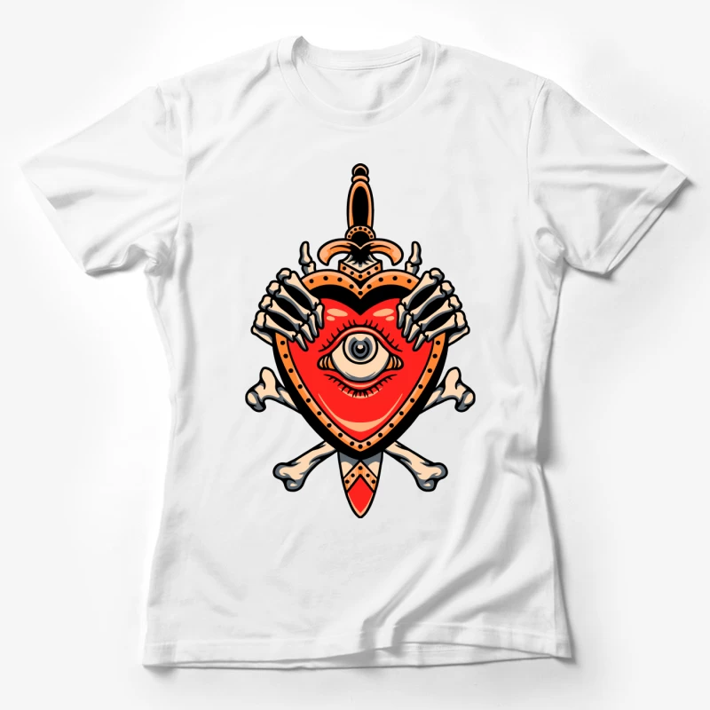 Heart with Eye and Skeleton Hands Female T-Shirt