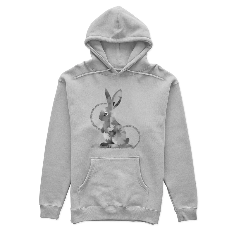 Grayscale Digital Art Illustration of a Sitting Rabbit Female Pullover Hoodie