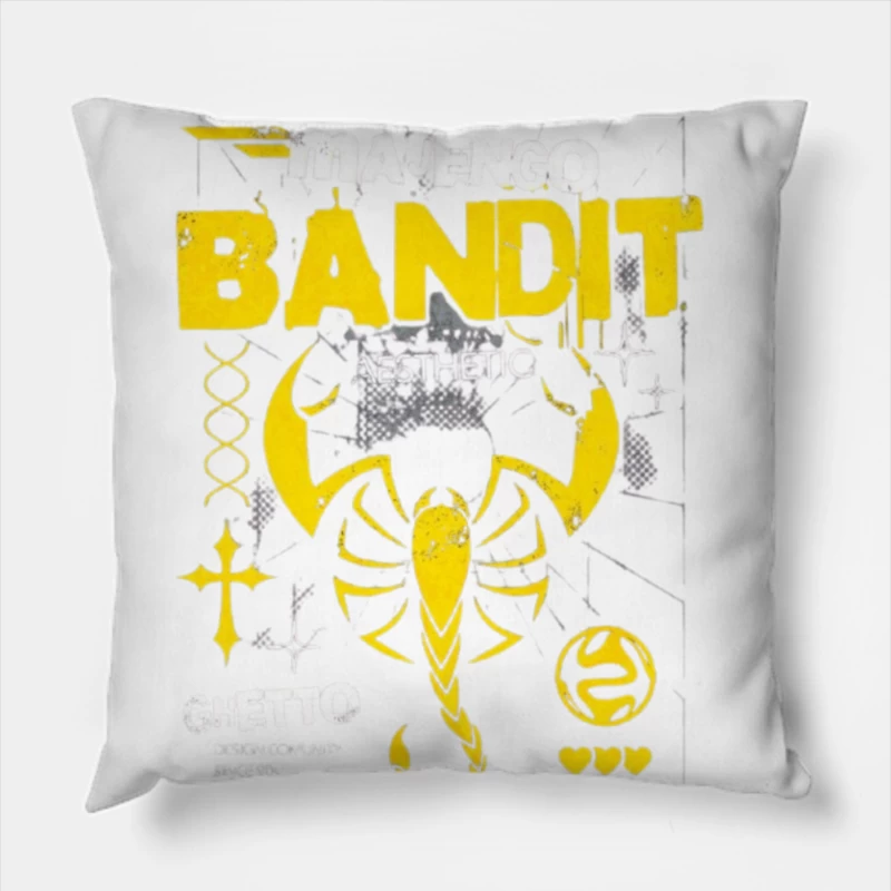 Yellow Bandit Scorpion Grunge Logo Design Throw Pillow