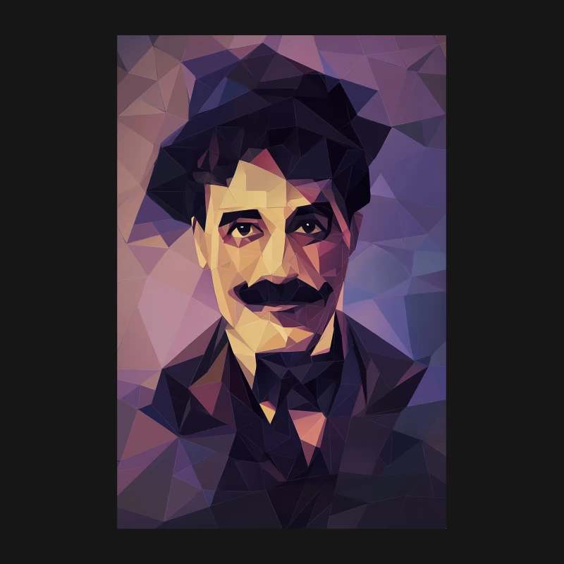 Geometric Portrait of Vintage Gentleman in Purple Hues Male T-Shirt
