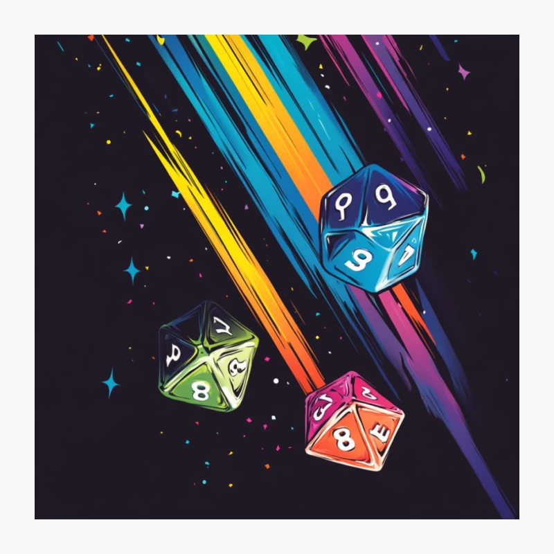 Cosmic D20 Dice: Colorful RPG Adventure in Space Pin