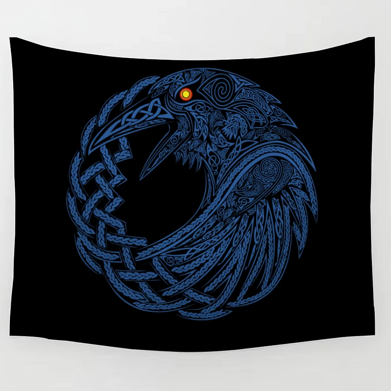 Intricate Celtic Knotwork Raven Illustration Tapestry