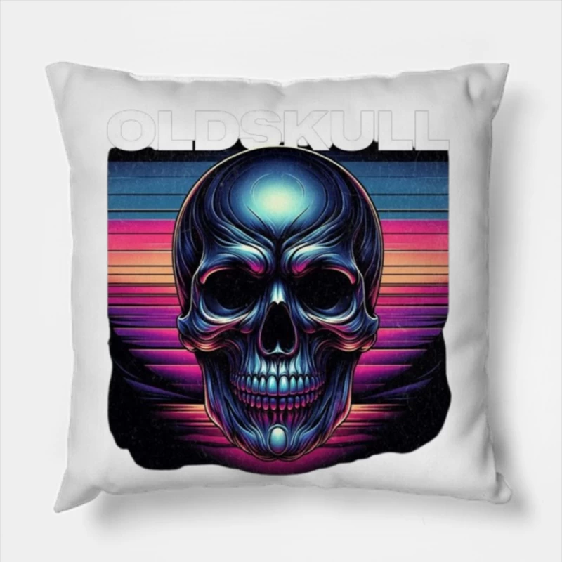 Retro Synthwave Neon Skull Artwork Throw Pillow