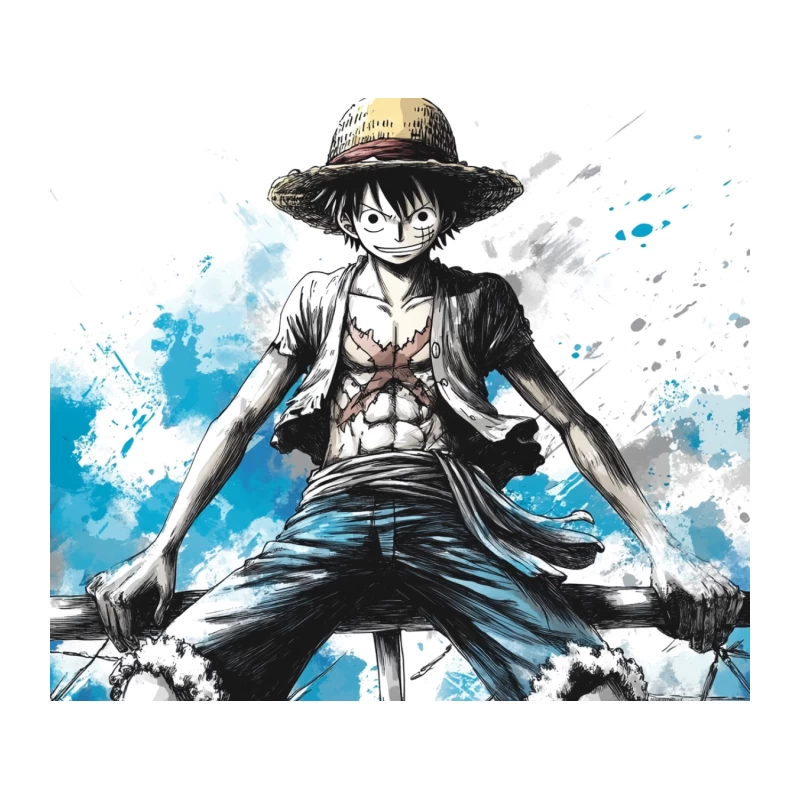 Artistic Illustration of One Piece's Monkey D. Luffy Tapestry