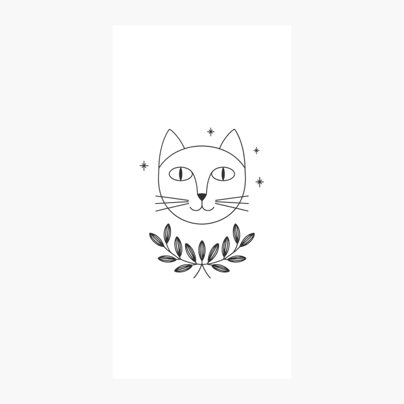Minimalist Cat Face with Laurel and Stars Illustration iPhone Case