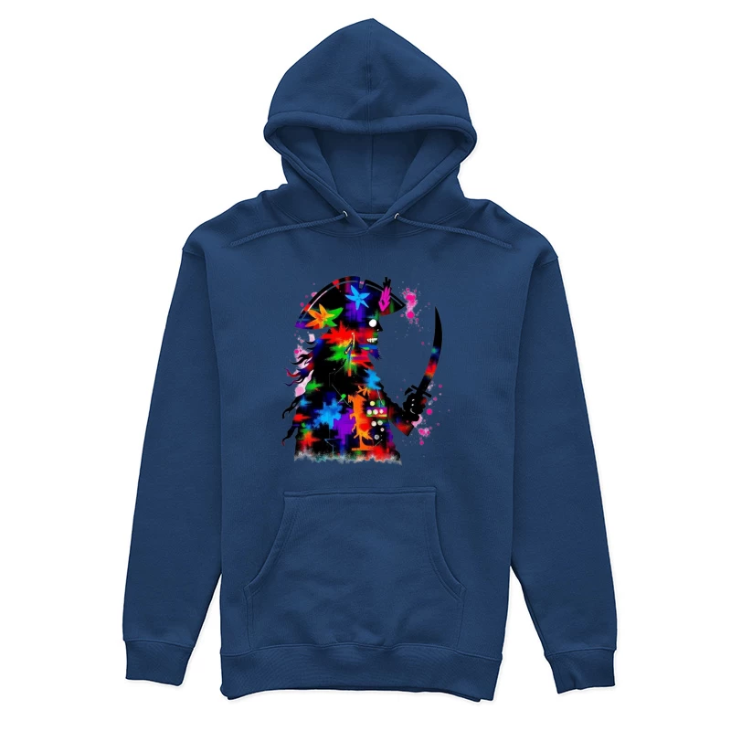 Colorful Pirate Silhouette with Sword Female Pullover Hoodie