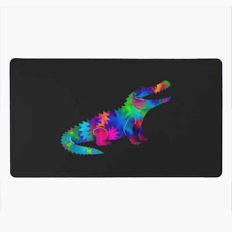 Rainbow Tie-Dye Dinosaur Digital Art Desk Mat