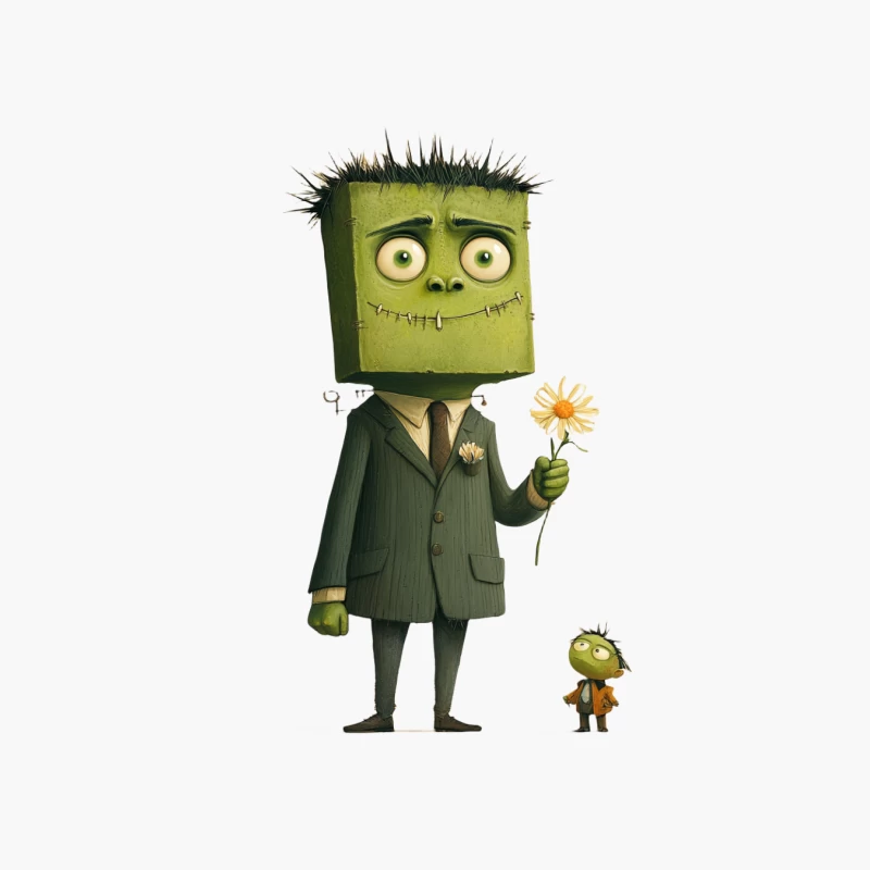 Cute Cartoon Frankenstein Monster in Suit Holding Flower Cotton Tote Bag