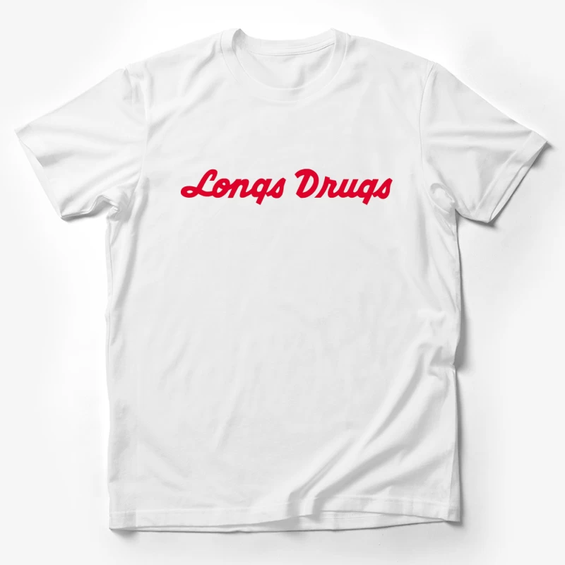 Vintage Longs Drugs Pharmacy Red Cursive Logo Male T-Shirt