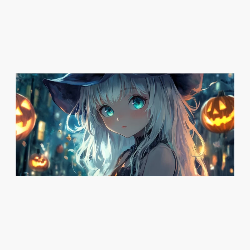 Enchanting Halloween Night: Anime Witch with Glowing Eyes Amidst Jack-o'-Lanterns Coffee Mug