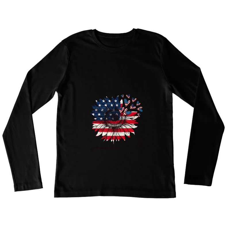Freiheit Sonnenblume mit amerikanischer Flagge Damen Langarm T-Shirt