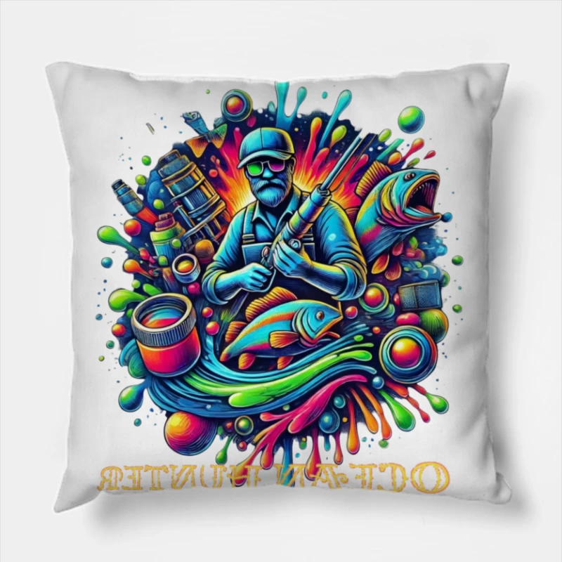 Psychedelic Fishing Adventure Art Throw Pillow