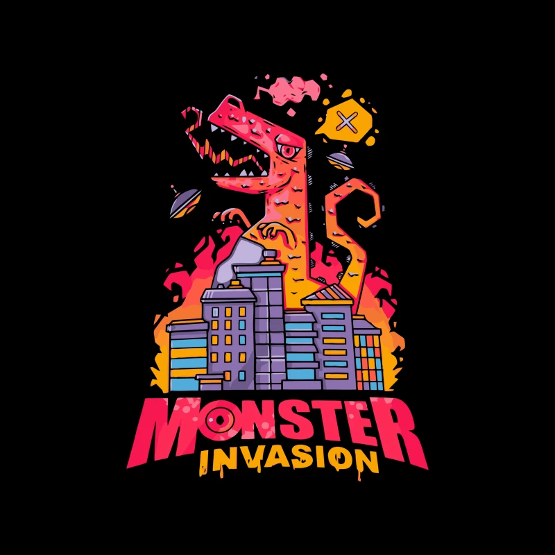 Monster Invasion: A Colorful Cartoon Illustration Throw Pillow