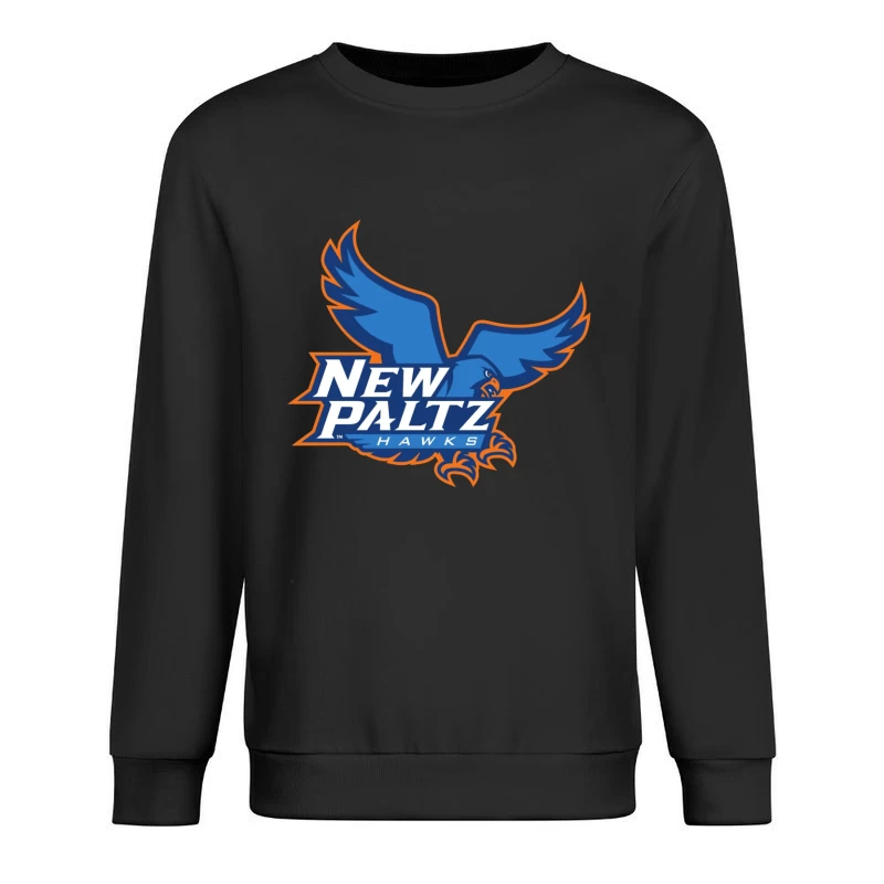 New Paltz Hawks Athletic Logo with Blue Hawk Mascot Male Pullover Sweatshirt