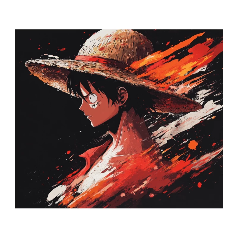 Dynamic One Piece Character Portrait with Iconic Straw Hat Tapestry