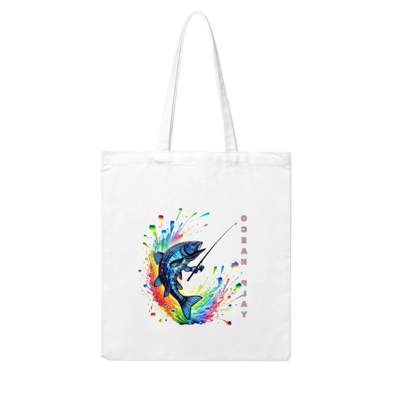 Rainbow Fish Splash: Artistic Fishing Adventure Cotton Tote Bag