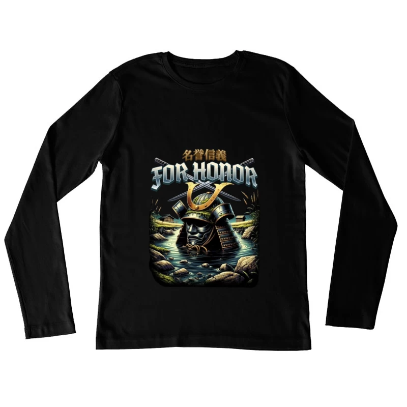 Japanese Samurai Helmet Emerging from Water - Artistic Illustration Female Long Sleeve T-Shirt