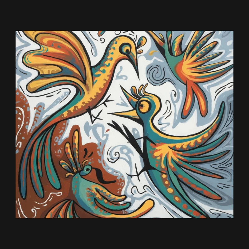 Whimsical Abstract Birds in Vibrant Folk Art Style Mouse Pad