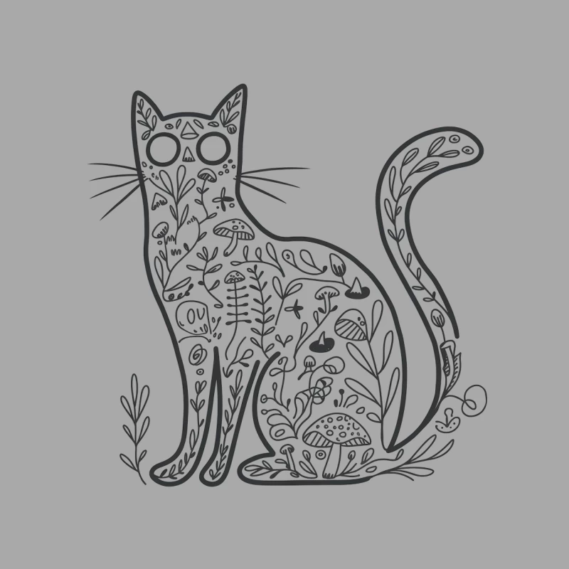 Whimsical Cat Illustration with Nature-Inspired Patterns Male Pullover Hoodie