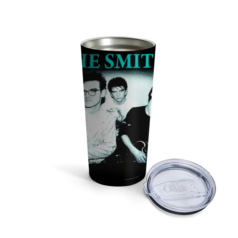 Iconic Black and White Portrait of The Smiths Alternative Rock Band Travel Mug