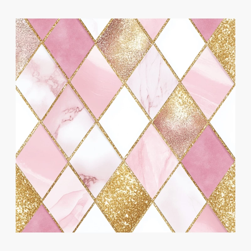 Luxurious Pink and Gold Geometric Diamond Pattern with Glitter and Marble Textures Throw Pillow