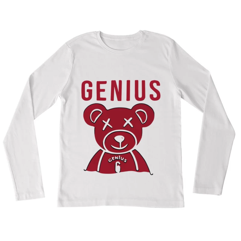 Roter Bär mit Genius-Schriftzug Damen Langarm T-Shirt