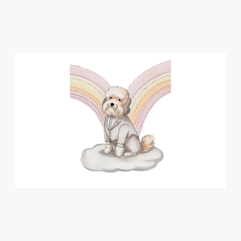Whimsical Illustration of Suited Dog on Cloud with Rainbow Travel Mug