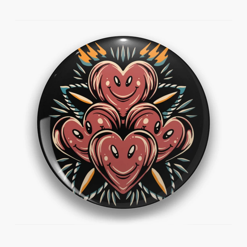 Playful Smiling Hearts Illustration Pin