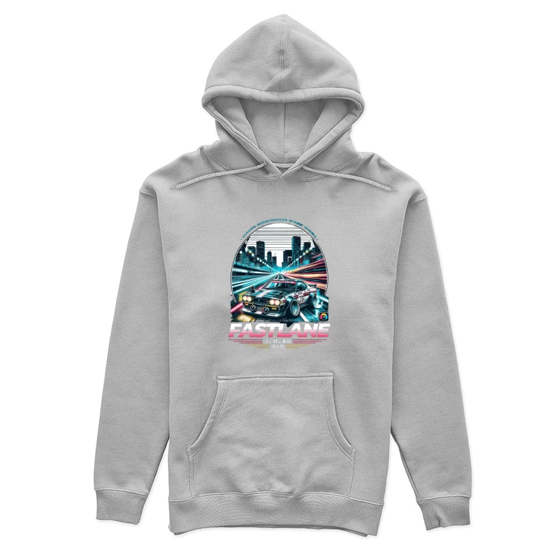 Retro Sports Car Racing Through Neon Cityscape - Synthwave Style Female Pullover Hoodie