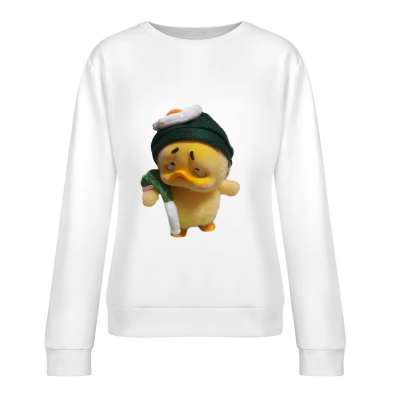 Traurige Ente mit Mütze und Lauch Damen Pullover Sweatshirt