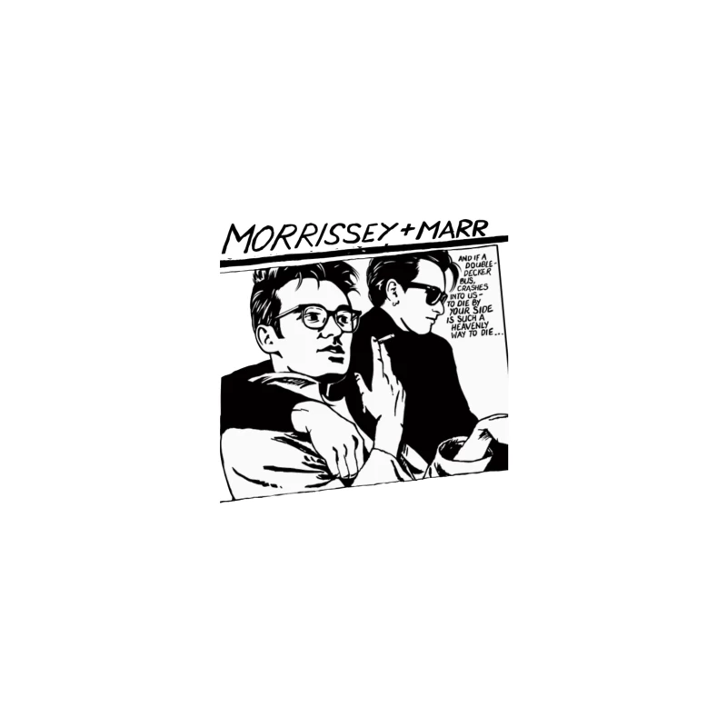 Black and White Comic Style Portrait of Morrissey and Marr with Dark Humor Quote Travel Mug