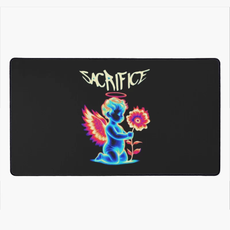 Neon Angel with Rainbow Wings - Sacrifice Art Desk Mat