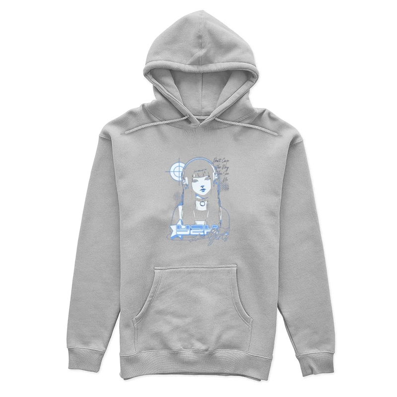 Blue Monochrome Gothic Anime Girl with Headphones Female Pullover Hoodie