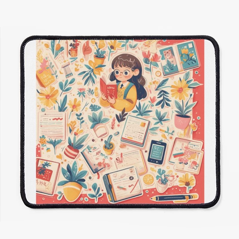 Cozy Reading Corner: A Whimsical Study Illustration Mouse Pad