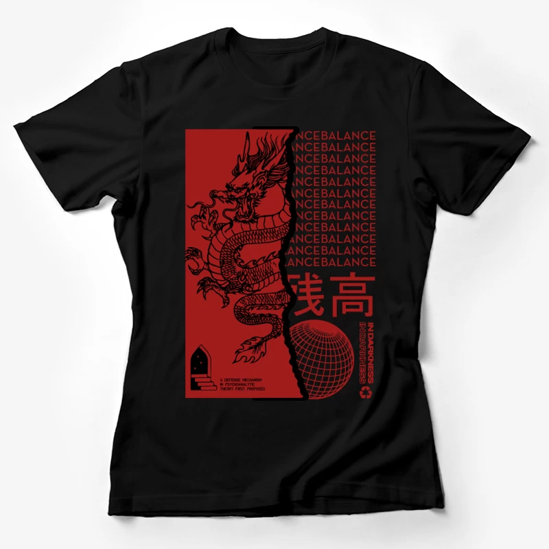Drachen-Design mit textuellen Elementen Damen T-Shirt