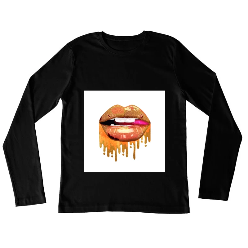 Glitzernde Lippen mit goldenen Akzenten Damen Langarm T-Shirt