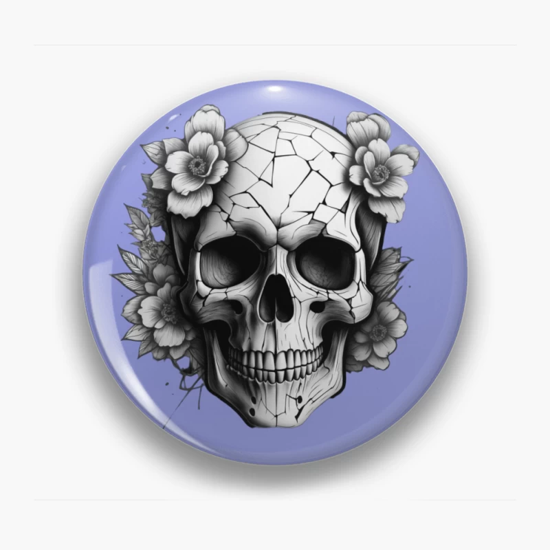 Cracked Skull with Flowers Pin