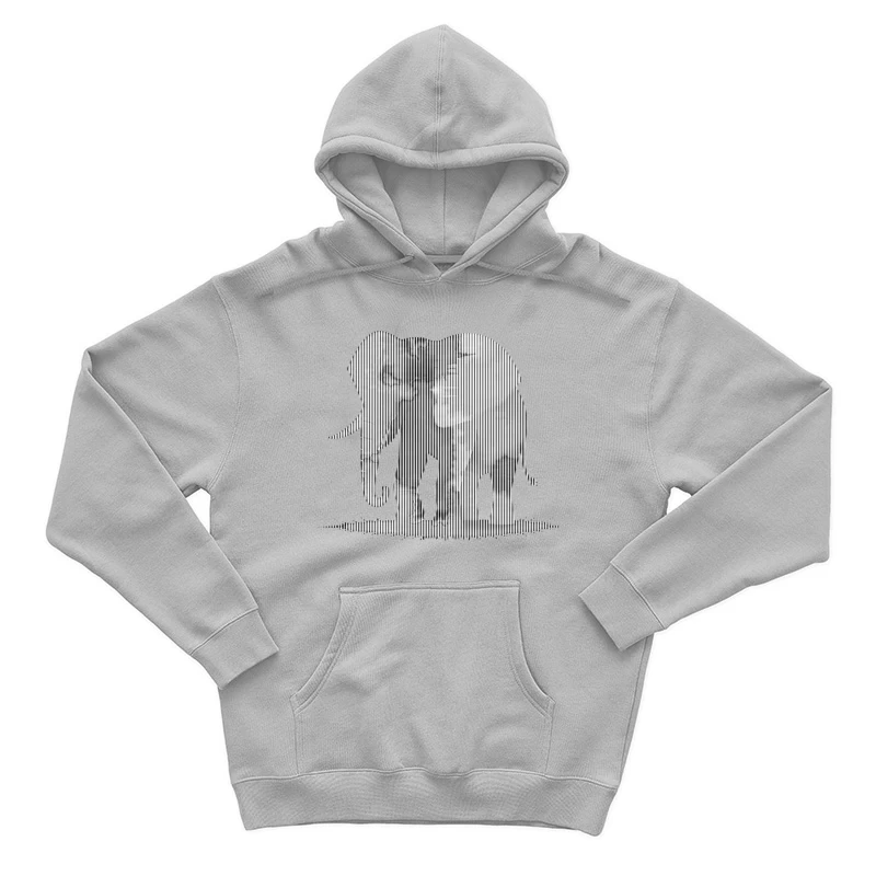 Striped Elephant Silhouette in Minimalist Line Art Male Pullover Hoodie