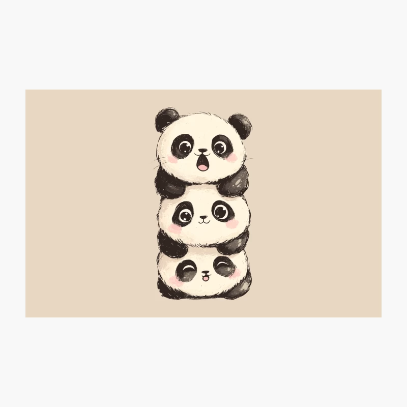 Cute Stacked Cartoon Panda Bears Illustration Travel Mug