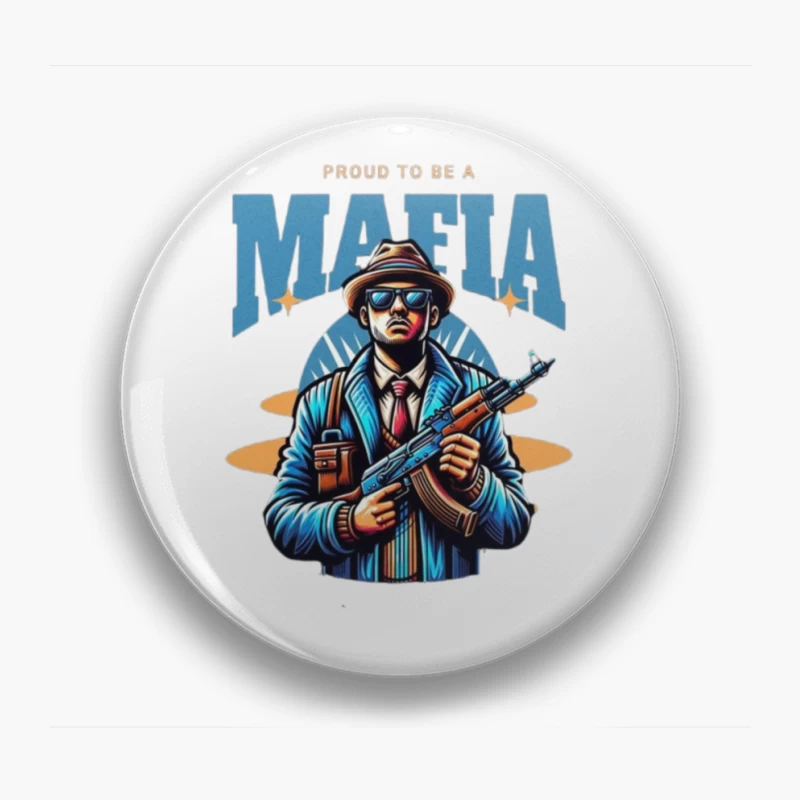 Vintage-Style Mafia Gangster Illustration with Weapon Pin