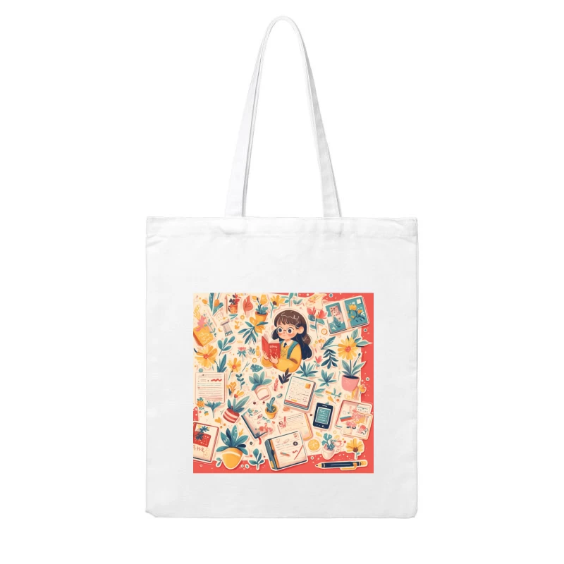 Cozy Reading Corner: A Whimsical Study Illustration Cotton Tote Bag