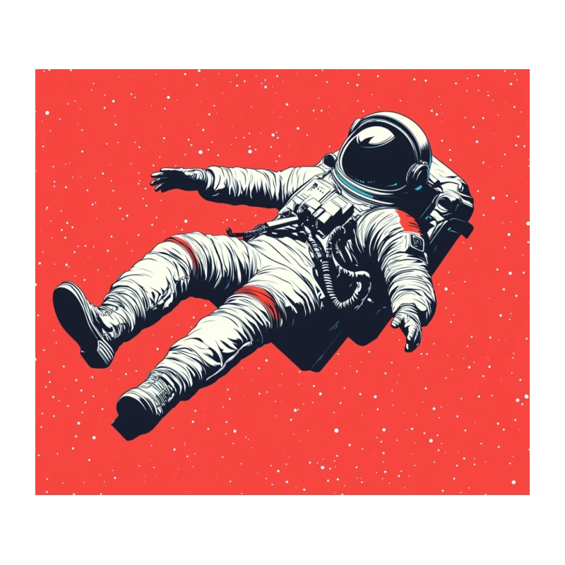 Floating Astronaut in Space: Retro-Style Illustration Tapestry