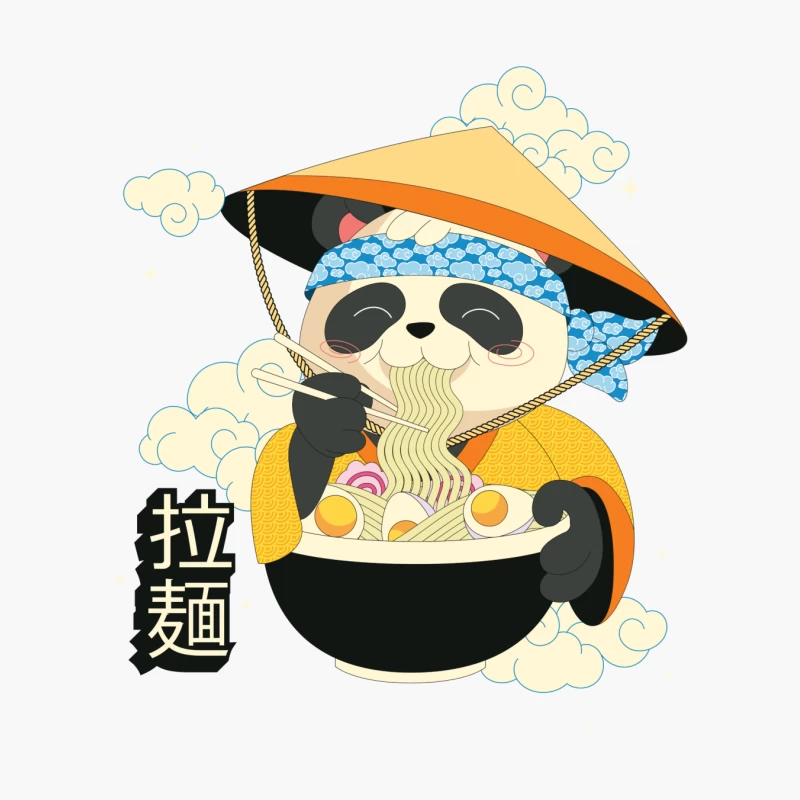 Cute Cartoon Panda Enjoying Asian Ramen noodle Cotton Tote Bag