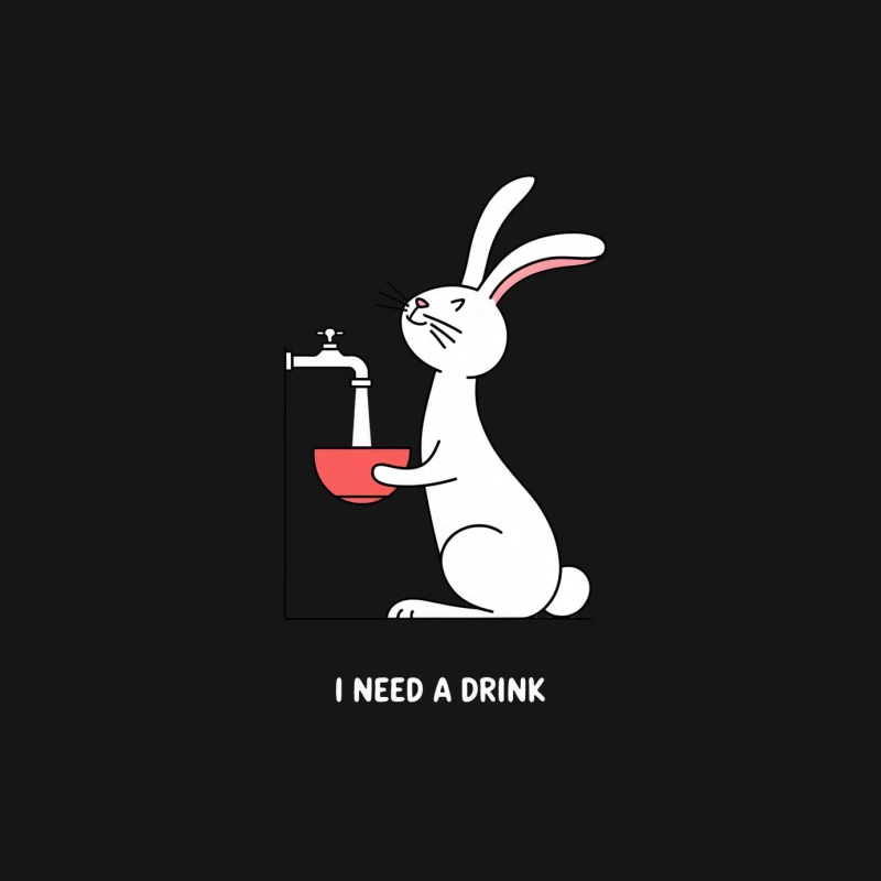 Thirsty Cartoon Rabbit Awaiting Water from Faucet Female Long Sleeve T-Shirt