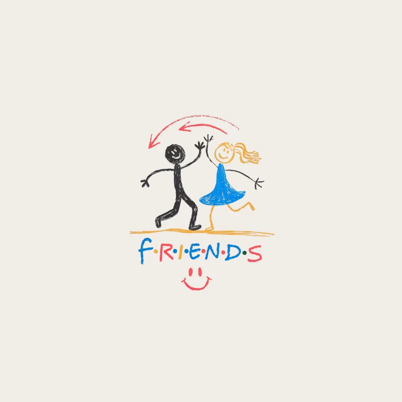 Colorful Stick Figure Friendship Drawing with Smiley Face Bucket Hat