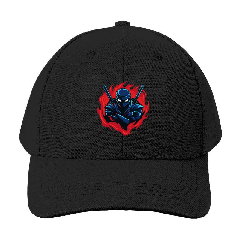 Fierce Ninja Warrior with Swords in Flaming Action Baseball Cap