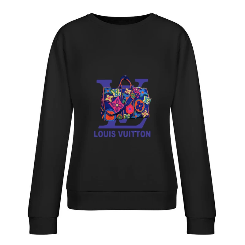 Bunter Louis Vuitton Tasche mit Blumenmuster Damen Pullover Sweatshirt